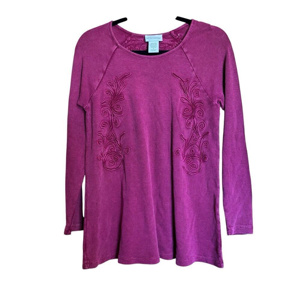 Soft Surroundings Tunic Top Women Medium Pink Waffle Knit Boho Thermal Blouse